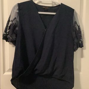 EUC Kaii Los Angeles Navy Blue blouse with lace sleeve